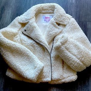 JUSTICE plush cropped jacket size 8 cream color